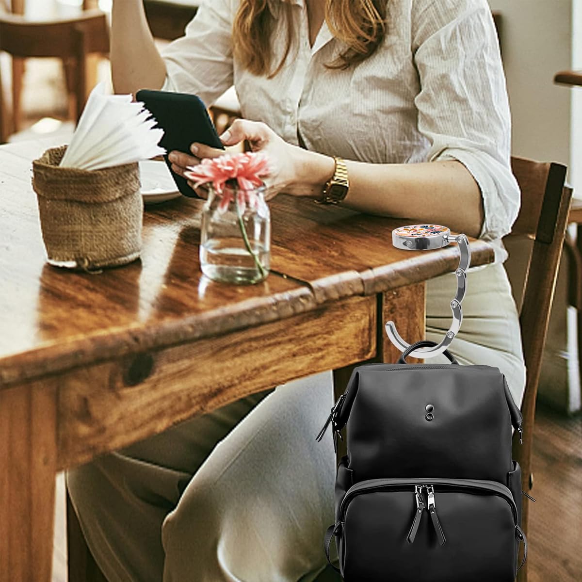 HASTHIP 3Pcs Desk Bag Hanger Pretty Floral Design Metal Bag Hanger Portable Folding Bag Ring Hanger for Table, Office Desk Aluminum Alloy Removable Hooks for Bags, Handbag, Backpack HASTHIP 3Pcs Desk Bag Hanger Pretty Floral Design Metal Bag Hanger Portable Folding Bag Ring Hanger for Table, Office Desk Aluminum Alloy Removable Hooks for Bags, Handbag, Backpack